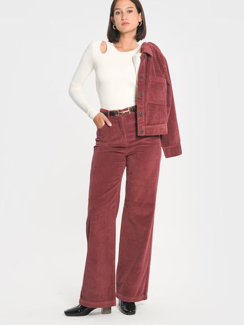 Kookai PANTALON FLARE VELOURS SUZANNE BORDEAUX