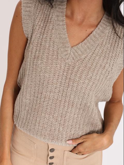 Kookai PULL COL V LANA BEIGE CHINÉ