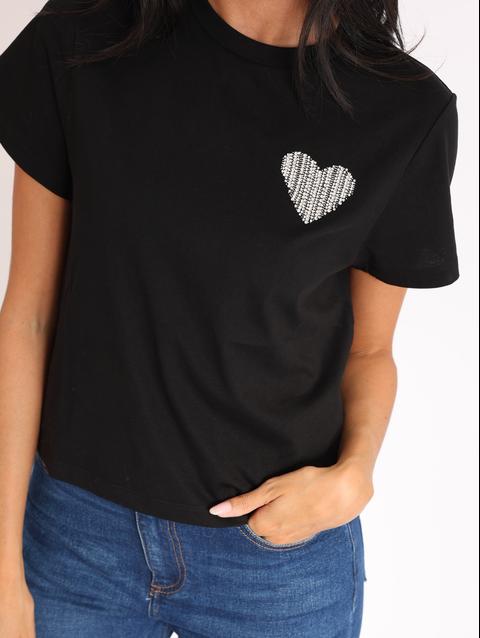 Kookai T-SHIRT CŒR STRASS LUNA NOIR